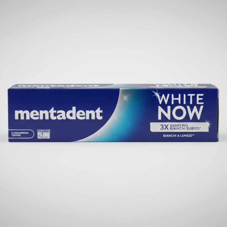 Mentadent White Now 75ml – Denti 3X Più Bianchi Subito – Con Pigmenti Blu Zaffiro e Tecnologia White Correct – Sbiancante Istantaneo Non Abrasivo