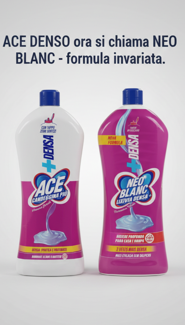 ACE Denso+ Candeggina 1 Litro | Formula Più Densa Anti-Schizzo | Tappo Squeeze di Precisione | Igienizza Casa & Bucato Bianco