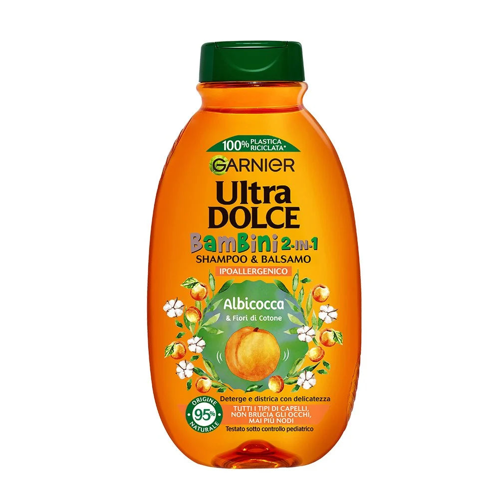 Garnier Ultra Dolce Bambini Shampoo 2in1 Albicocca e Fiori di Cotone 400ml – Ipoallergenico, Anti-Nodi e Senza Lacrime