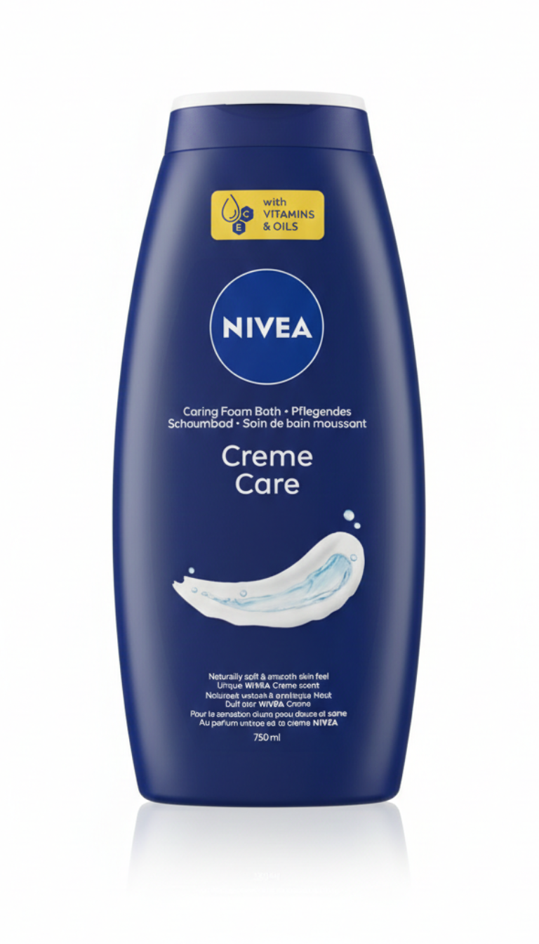 NIVEA Creme Care Bagno Crema Nutriente 750ml con Vitamine C ed E e oli nutrienti, detergente corpo idratante dalla classica fragranza NIVEA Creme, formula cremosa per pelle morbida, elastica e protetta dalla secchezza, maxi formato famiglia dermatologicamente testato.