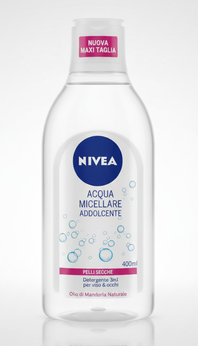 NIVEA Acqua Micellare Addolcente 3in1 | 400 ml MAXI TAGLIA | Per Pelli Secche con Olio di Mandorla Naturale | Azione Idratante e Detergente Viso Occhi Labbra