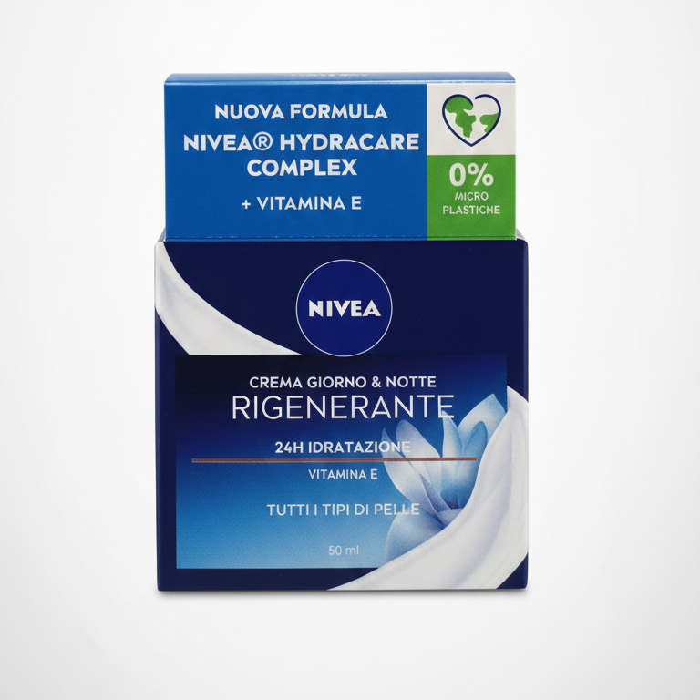 NIVEA Crema Viso Giorno e Notte Rigenerante 50 ml | Idratazione 24H con Vitamina E e NIVEA® Hydracare Complex | Per Tutti i Tipi di Pelle | 0% Microplastiche
