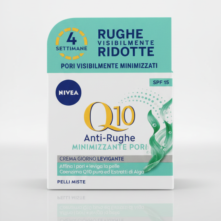 Nivea Q10 Power Crema Giorno Antirughe SPF 15 per Pelli Miste 50ml | Minimizzante Pori con Coenzima Q10 Puro ed Estratti di Alga | Azione Levigante e Protettiva
