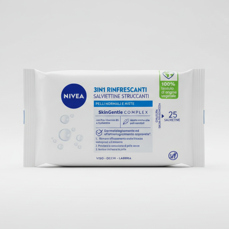 NIVEA Salviettine Struccanti 3 in 1 Rinfrescanti Pelli Normali e Miste | 25 Pezzi | Con Pro-Vitamina B5 e Hydramine | Tessuto 100% Vegetale Biodegradabile