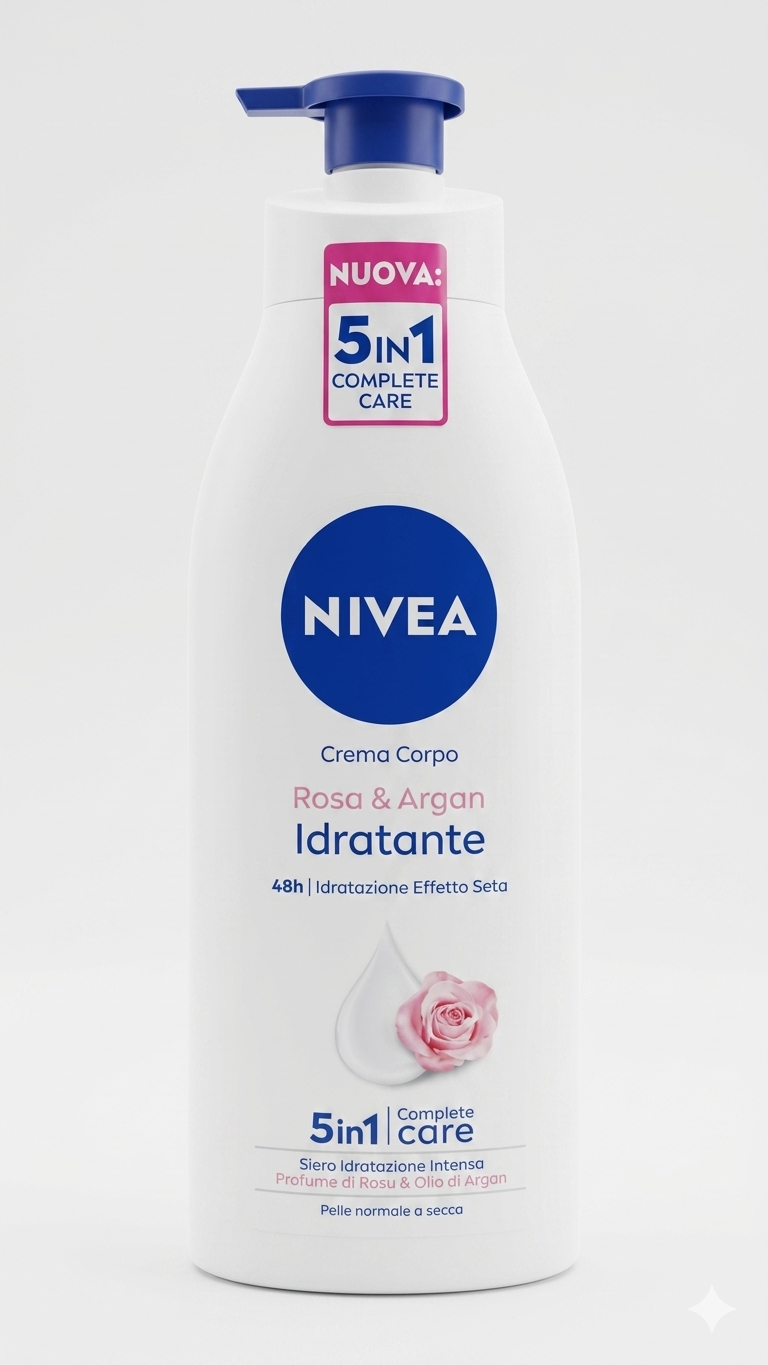 Nivea | Rosa & Argan Idratante | Crema Corpo Effetto Seta | Olio di Argan Naturale – Soluzione Idratazione Profonda 48h Formato 500ml