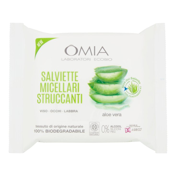OMIA Salviette Micellari Struccanti Aloe Vera del Salento | 20 Pezzi | 100% Biodegradabili | Viso Occhi Labbra | Certificato COSMOS NATURAL