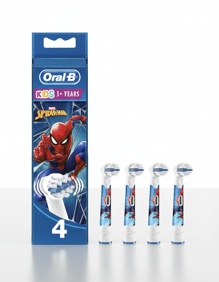 Oral-B PRO Kids 3+ Testine Ricambio Spider-Man | Pulizia Superiore Anti-Carie | 4 Pezzi Maxi Scorta | Protegge Gengive Delicate