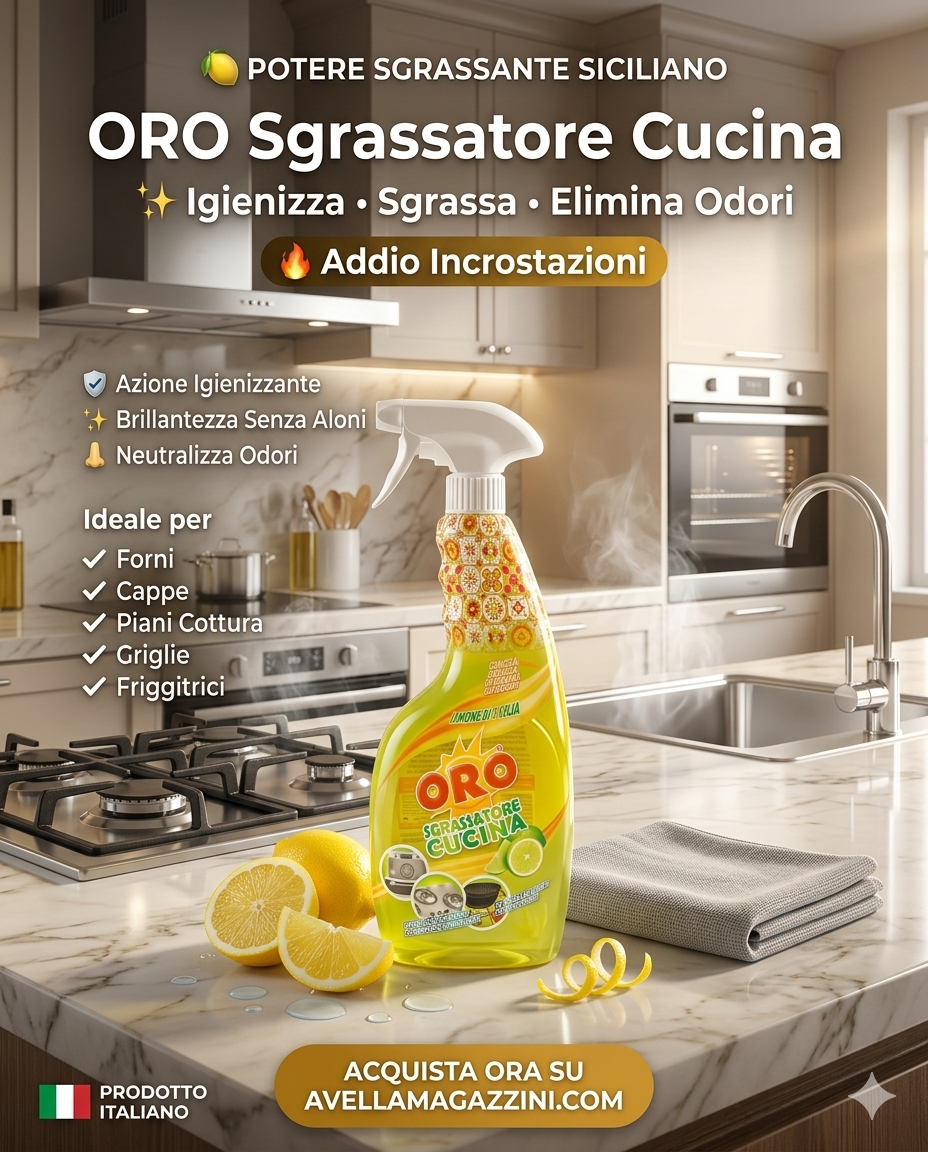 ORO Sgrassatore Cucina Limone di Sicilia 750ml | Igienizza, Sgrassa ed Elimina Odori | Efficace contro lo Sporco Ostinato