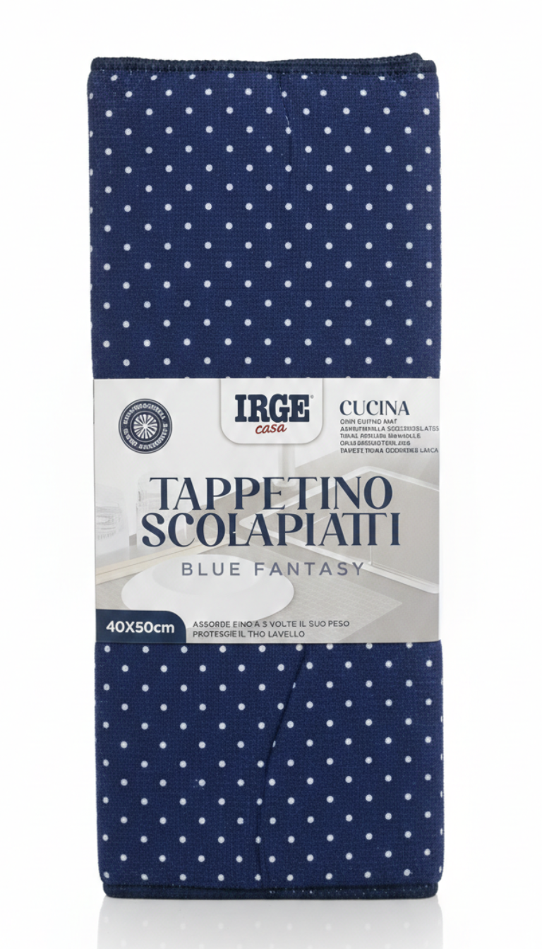 IRGE Tappetino Scolapiatti Blue Fantasy 40x50 cm | Microfibra Ultra Assorbente | Design Moderno Fantasia Blu