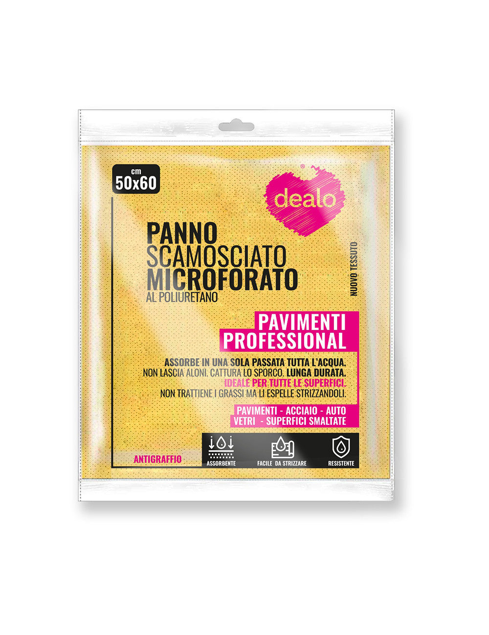 Dealo Professional Panno Scamosciato in Pelle Sintetica Microforata 50x60 cm – Ultra Assorbente e Anti-Graffio – Per Vetri, Auto e Laccati