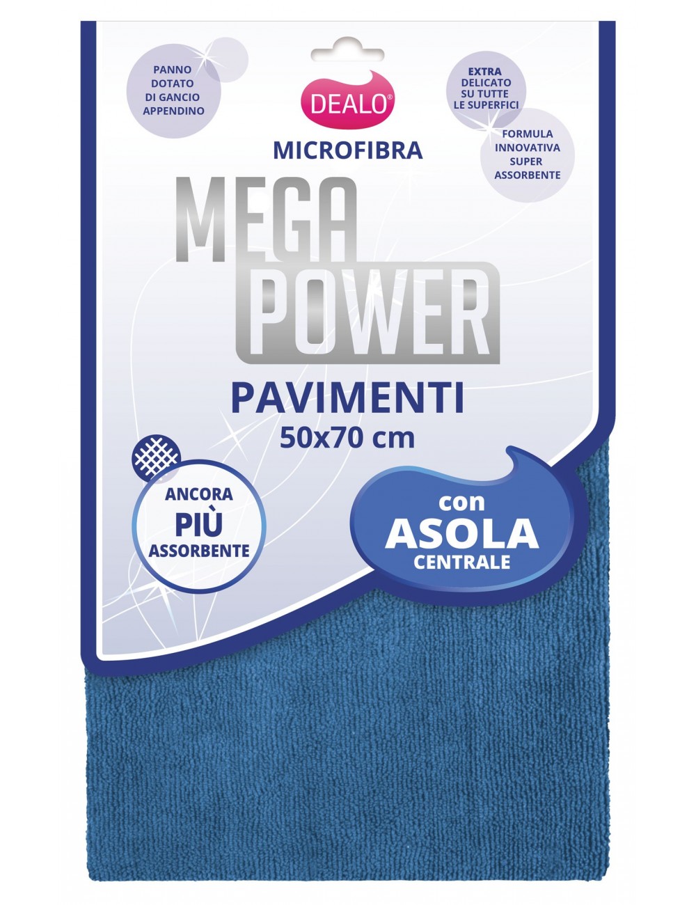 Dealo Mega Power Panno Pavimenti XL 50x70 cm – Microfibra Premium con Asola Centrale per Spazzolone – Super Assorbente e Anti-Aloni