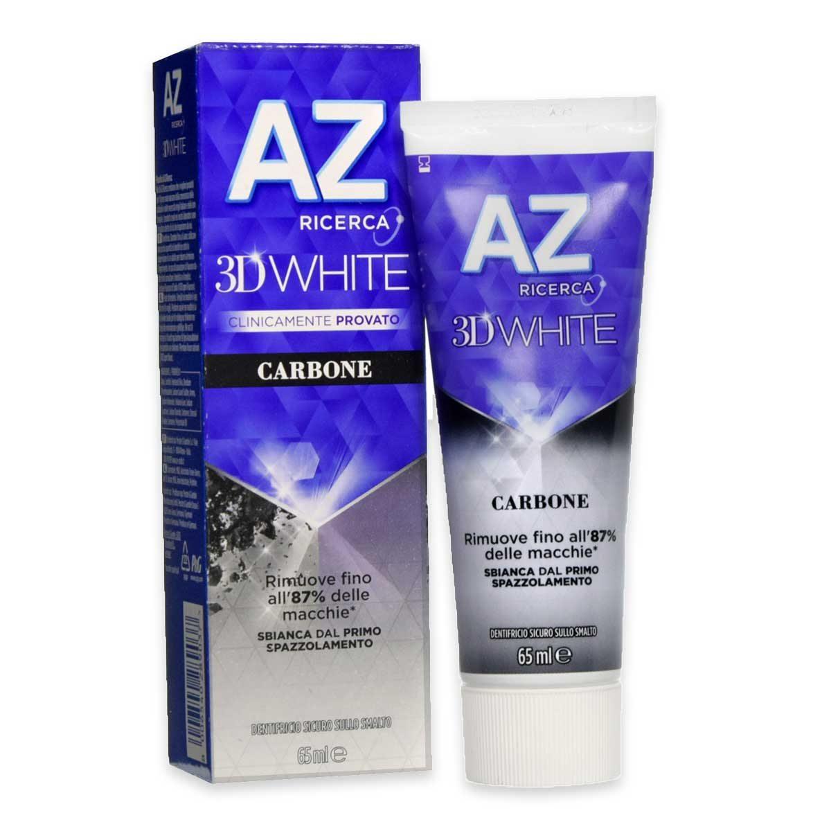 AZ 3D White Carbone Dentifricio Sbiancante 3-in-1 65ml – Rimuove fino all'80% delle Macchie Superficiali e Rinforza lo Smalto