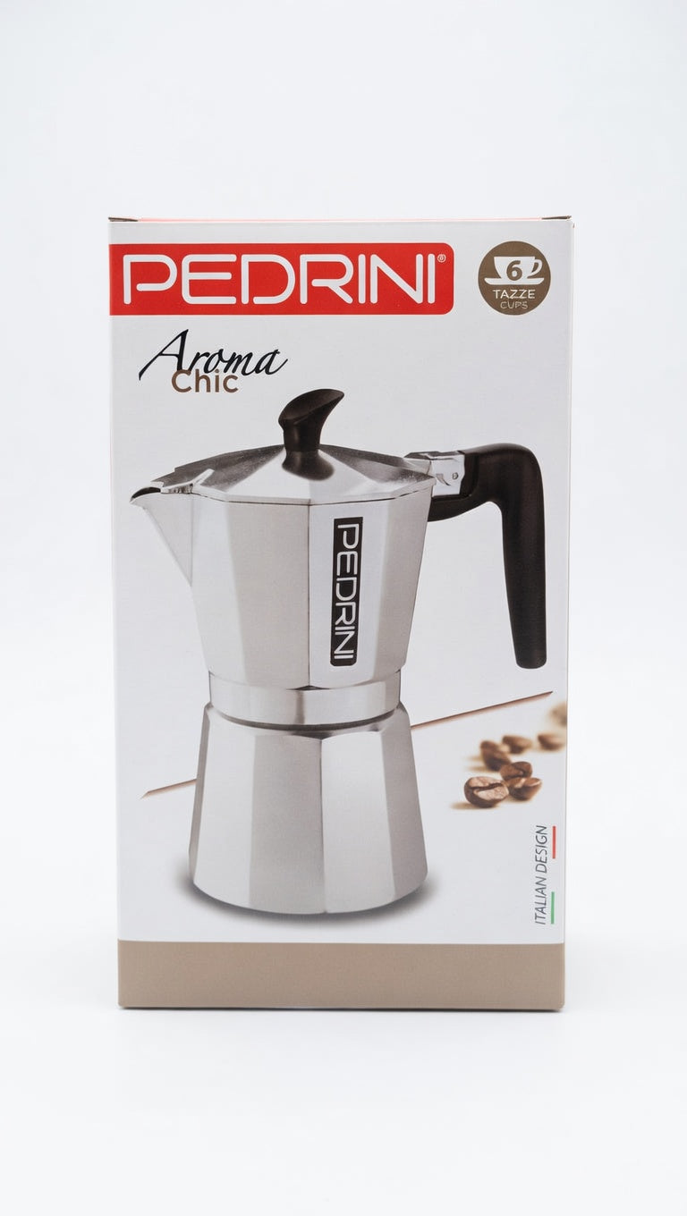 Pedrini Aroma Chic Caffettiera Moka in Alluminio – Disponibile in Mezza Tazza, 1 Tazza e 2 Tazze – Guarnizione in Silicone e Design Italiano
