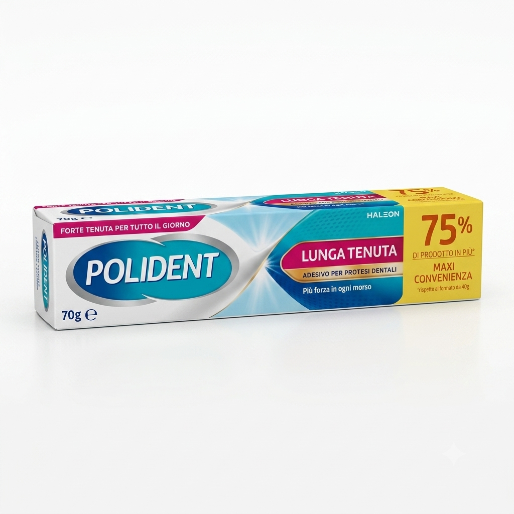 POLIDENT Lunga Tenuta Crema Adesiva per Protesi 70g – Sicurezza e Tenuta H24 per il Sorriso Quotidiano