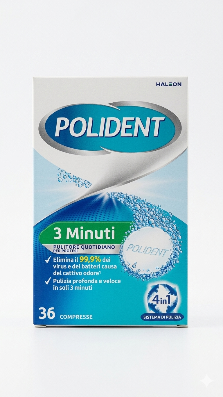 Polident 3 Minuti Pulitore Protesi Dentali 36 Tabs | Azione Rapida Anti-Batterica | Rimuove Macchie, Placca e Cattivi Odori