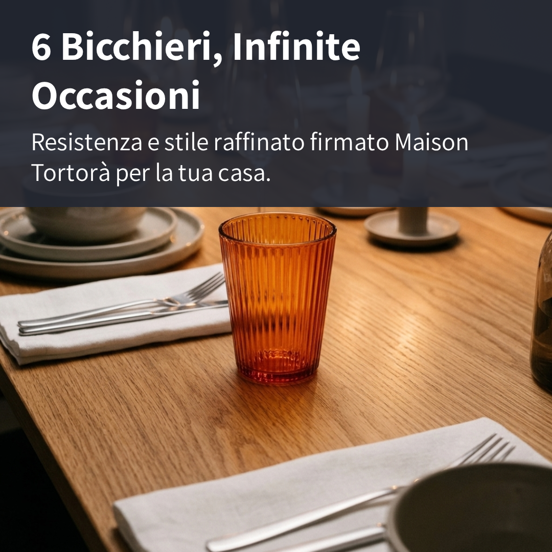 Maison Tortorà Set 6 Bicchieri in Vetro Colorati Rosso Prestige 260 ml per Acqua Succhi e Drink – Design Scanalato Canneté Luxury