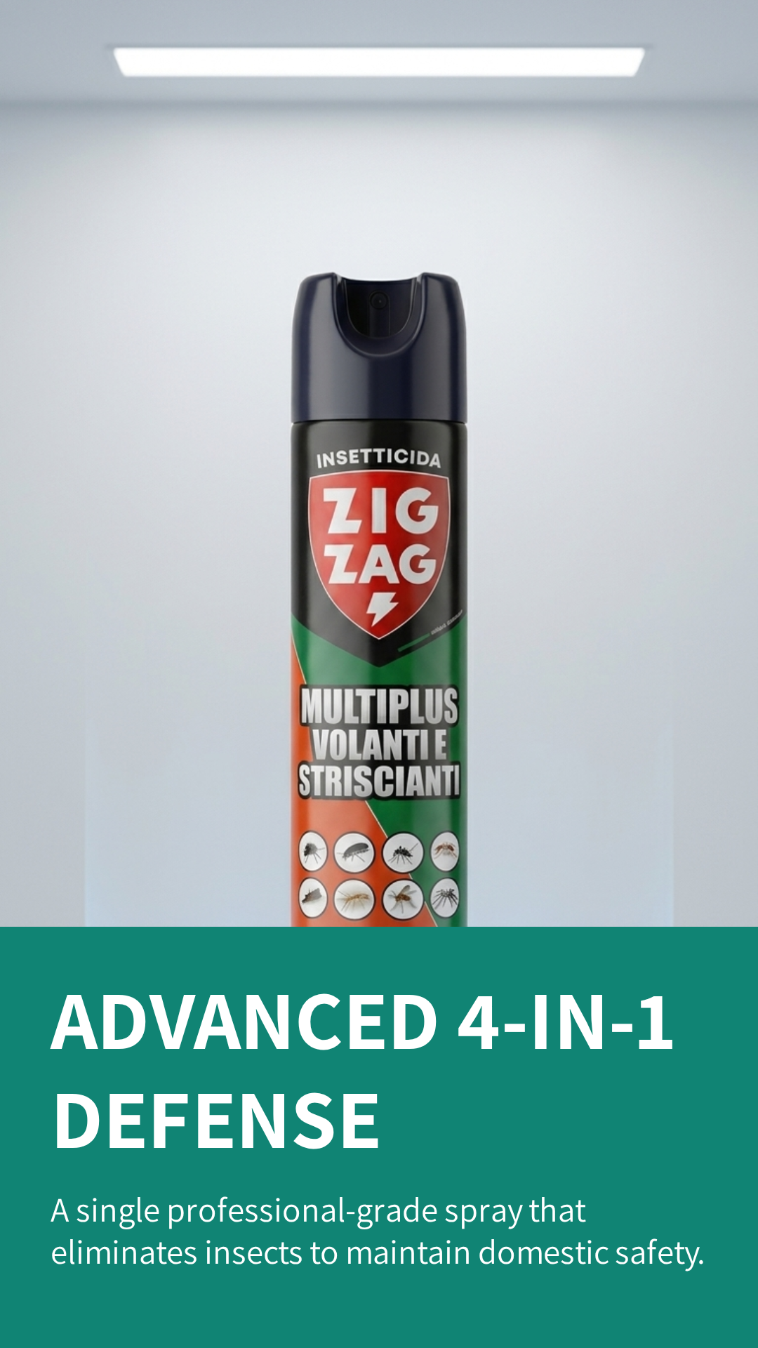 Zig Zag Multiplus 4in1 Insetticida Spray Volanti Striscianti 500ml – Formula All'Acqua PMC Effetto Spazio-Tempo