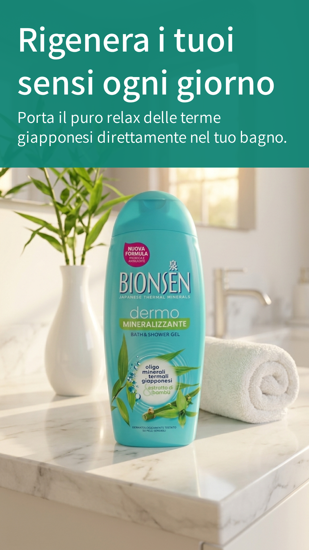 Bionsen Dermo Mineralizzante Estratto di Bamboo Bagnoschiuma Idratante 550ml – Azione Rinvigorente e Rinfrescante Profonda