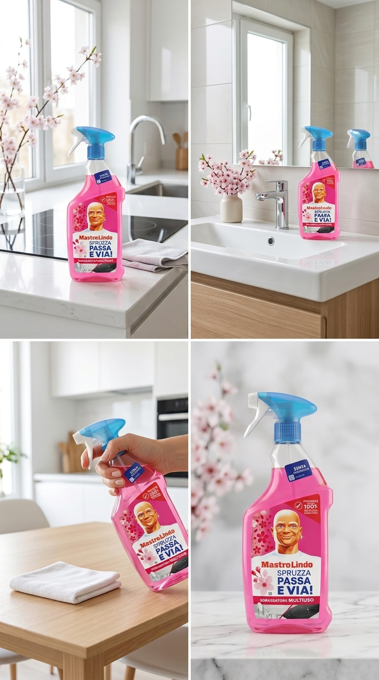 Mastro Lindo Spruzza Passa e Via! Sgrassatore Multiuso Fiori di Ciliegio 800ml Plastica Reciclabile – Pulizia Attiva Senza Risciacquo