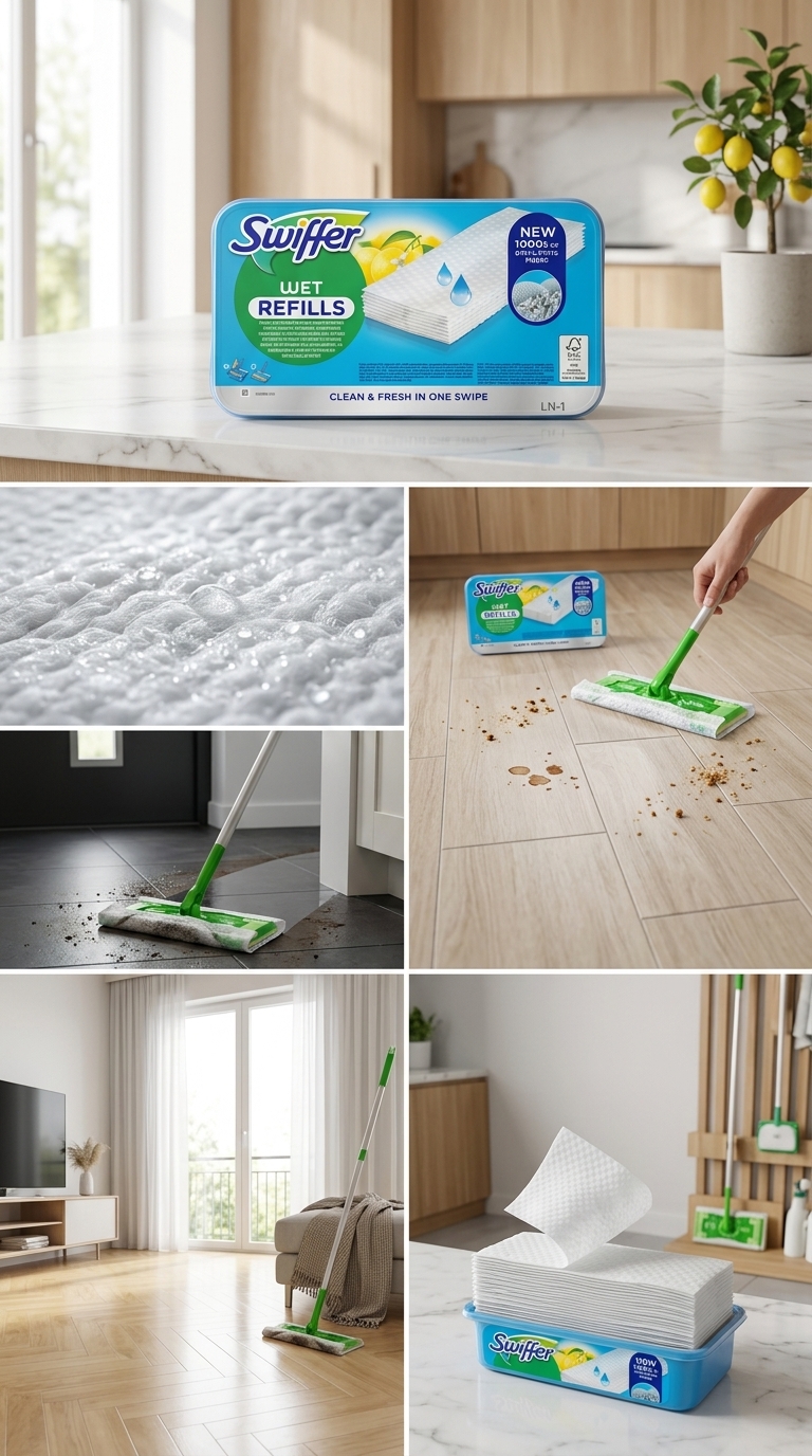 Swiffer Wet Panni Umidi Lavapavimenti 24 Pezzi Maxi Pack Microfibra Imbevuta – Pulizia Rapida e Igiene Senza Risciacquo