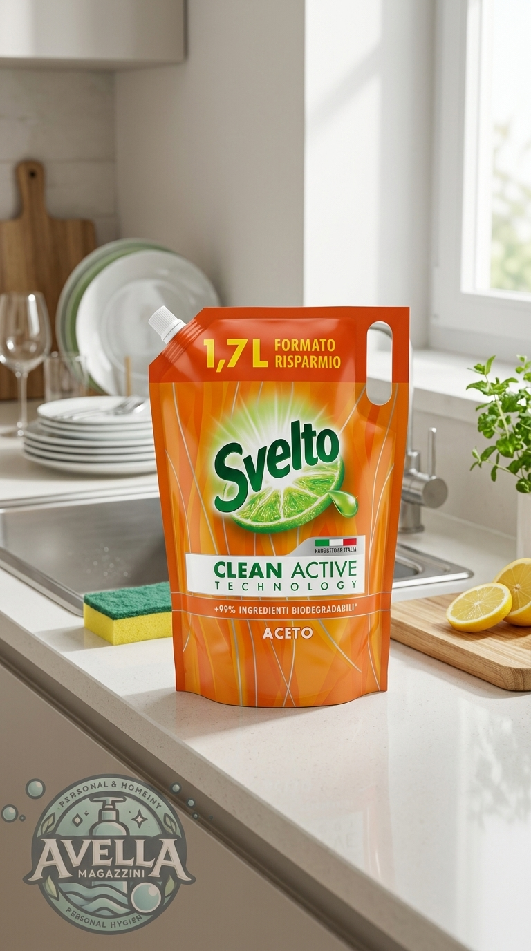 Svelto Detergente Piatti a Mano Aceto Eco-Ricarica Formato Risparmio 1.7 Litri – Clean Active Technology Sgrassante Acqua Fredda