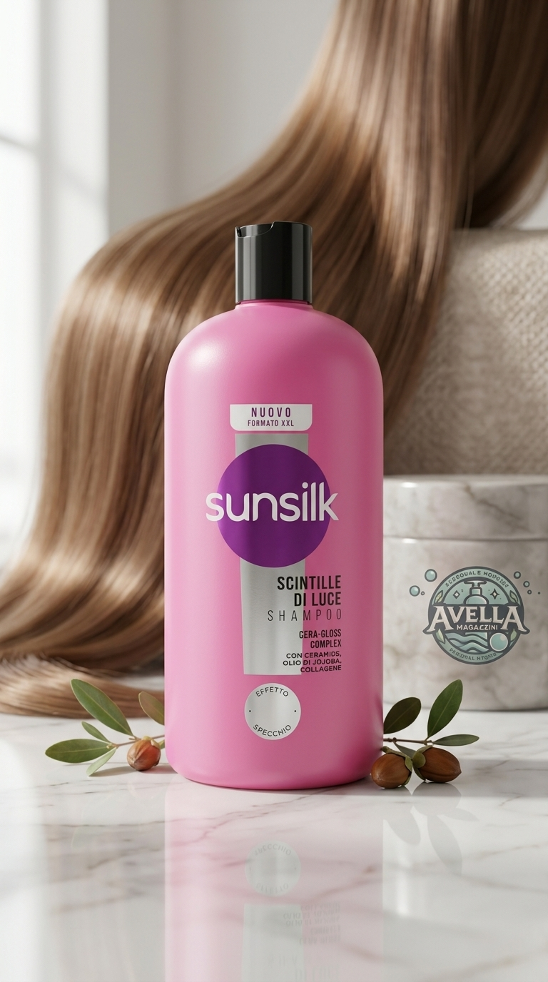 Sunsilk Shampoo Scintille di Luce Cera-Gloss Complex Ceramide Olio di Jojoba Collagene Formato XXL 810 ml – Effetto Specchio e Lucentezza Straordinaria