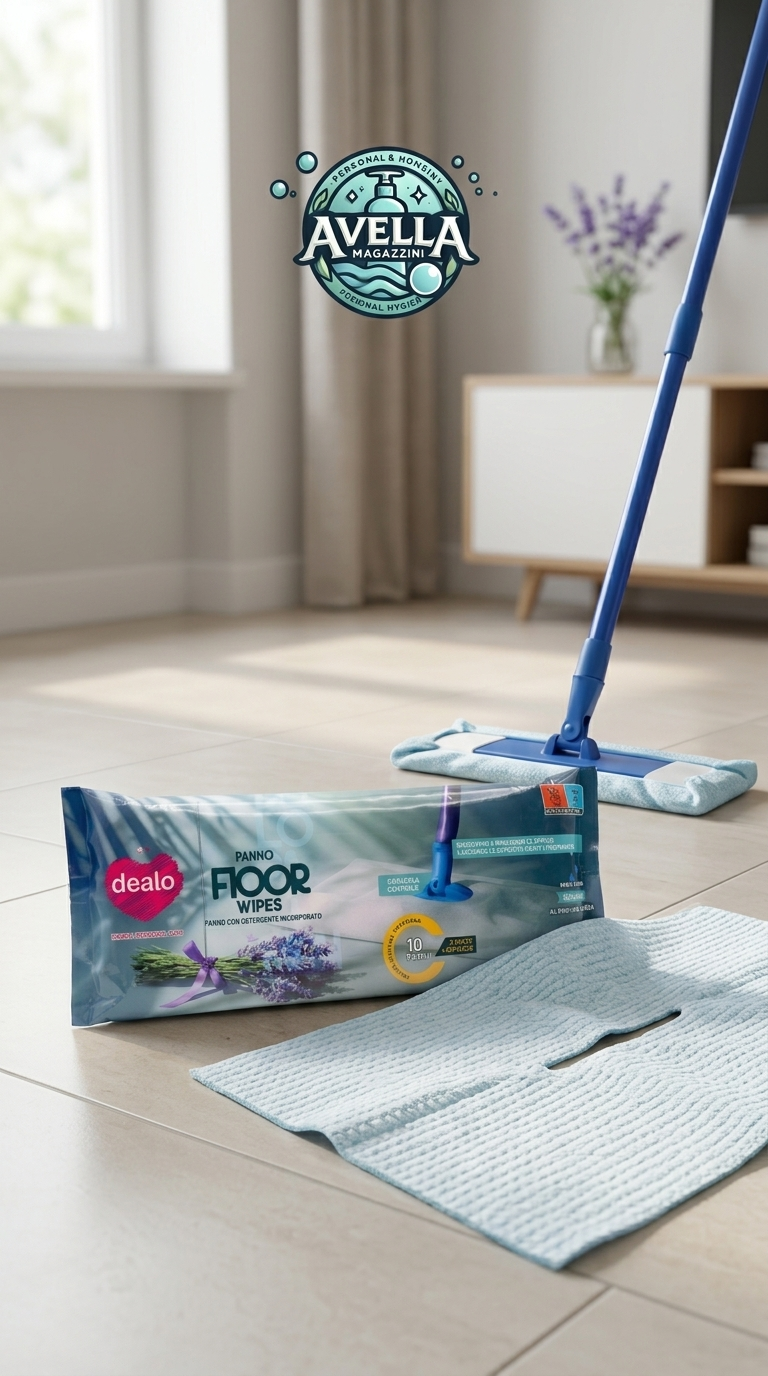 Dealo Floor Wipes Panno Monouso Lavapavimenti Umido Detergente Incorporato Lavanda Maxi Formato 40x60 cm (10 Panni) – Pulizia Rapida Senza Risciacquo