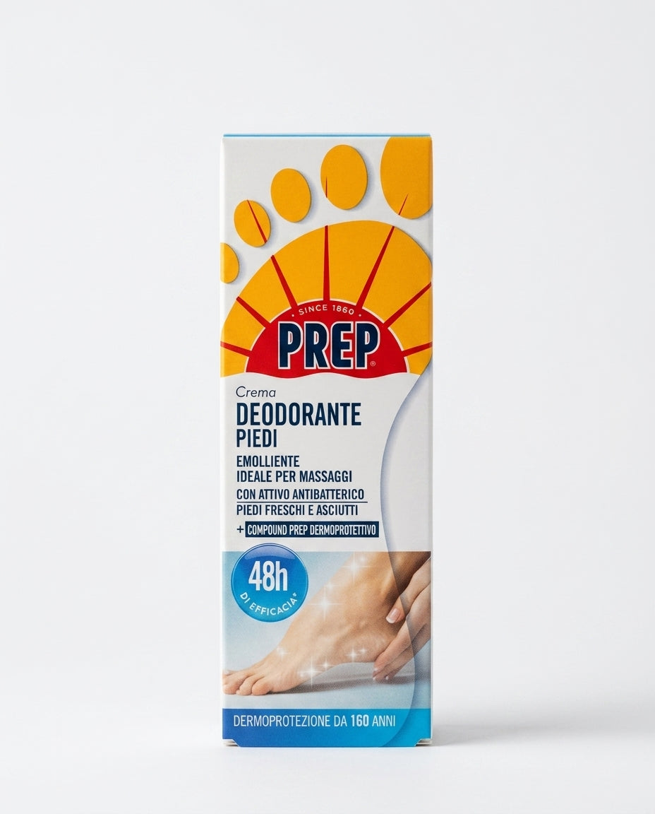 PREP Crema Deodorante Piedi Dermoprotettiva 75ml – Talco e Mentolo per Protezione 48H ed Effetto Asciutto