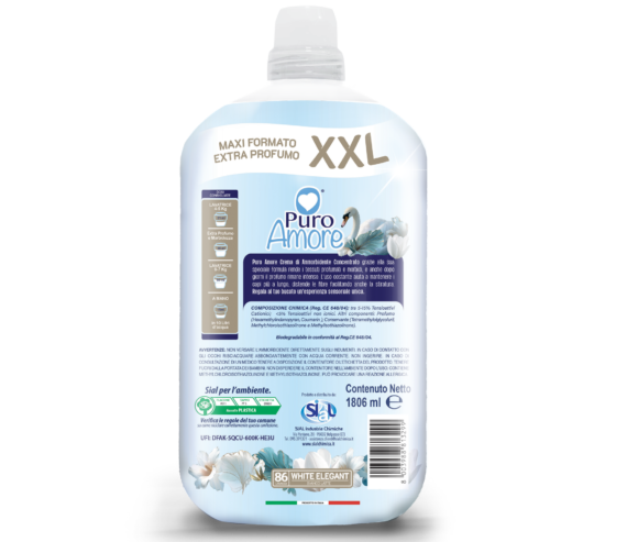 Puro Amore Crema di Ammorbidente Concentrato XXL White Elegant | Formato Maxi 1806 ml (86 Lavaggi) | Profumazione Persistente e Stiratura Facile