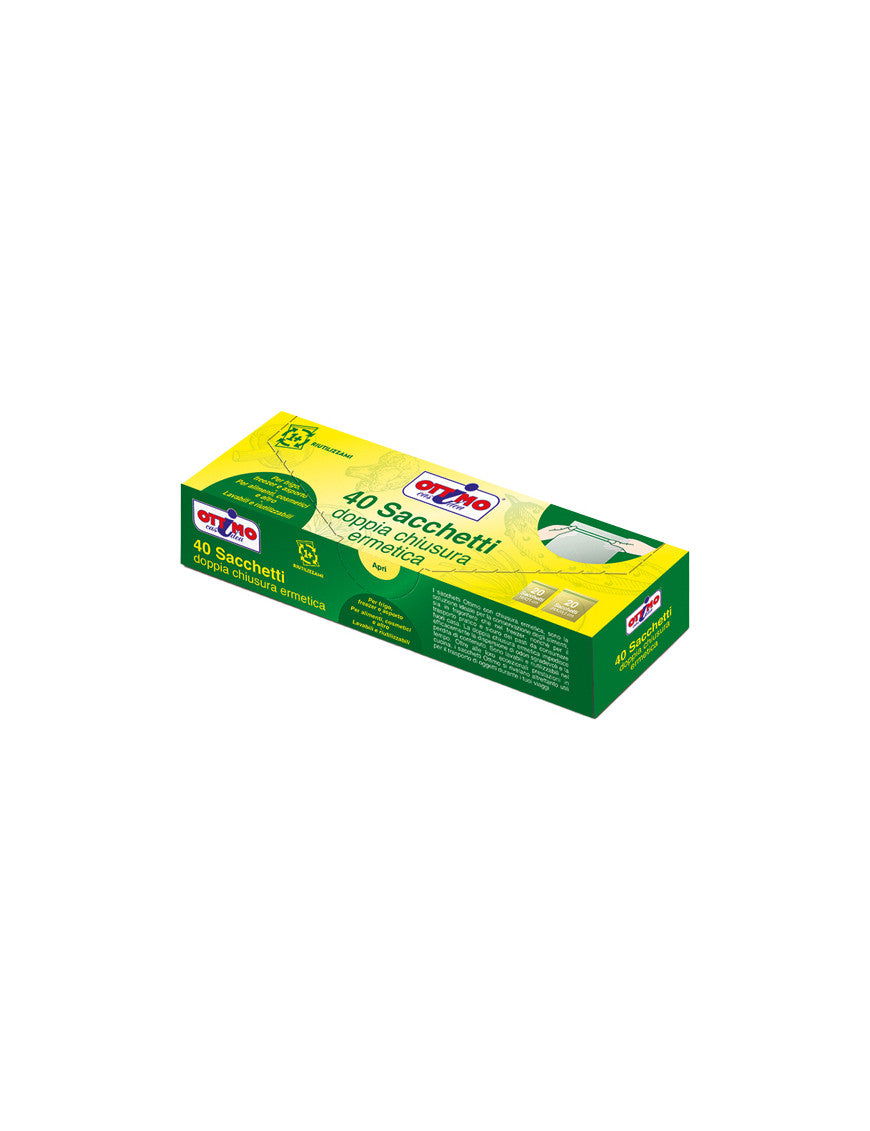 Ottimo | Set 40 Sacchetti Ermetici Riutilizzabili | Doppia Chiusura ZIP a Pressione | Formati Assortiti (18x21cm e 24x23,5cm) | Per Frigo, Freezer, Viaggi e Cosmetici | Ultra Resistenti e Lavabili