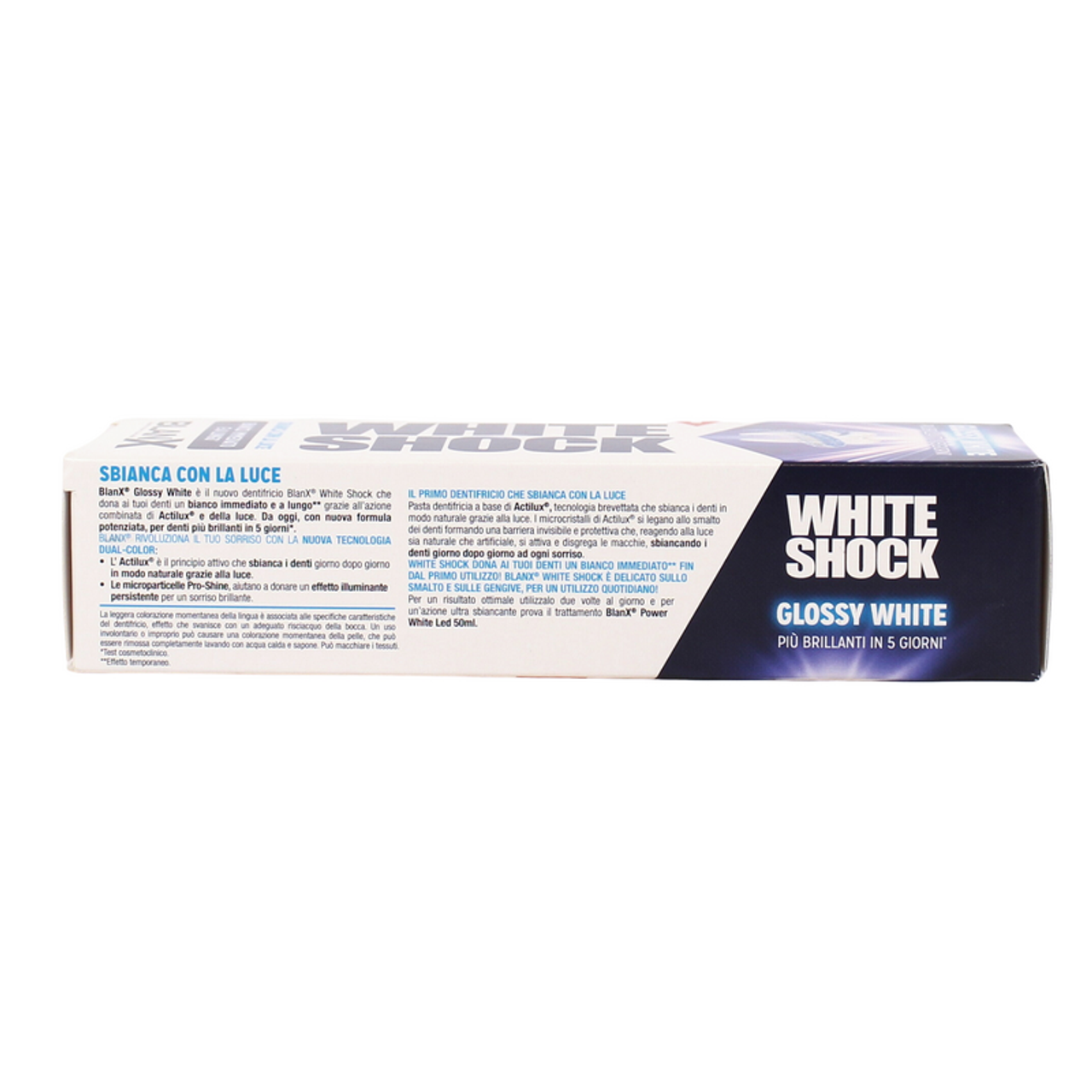 BlanX White Shock 75ml – Dentifricio Sbiancante con Tecnologia Actilux® – Sbianca con la Luce – Bianco Immediato e Brillantezza Pro-Shine