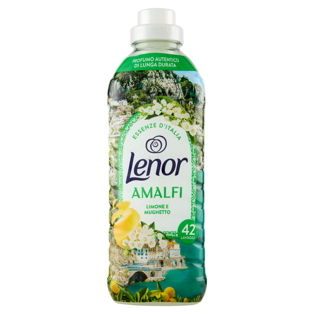 Lenor Essenze d'Italia Amalfi Ammorbidente Concentrato 882 ml | 42 Lavaggi | Fragranza Limone di Amalfi e Mughetto | Morbidezza Vegetale e Protezione Fibre Anti-Age