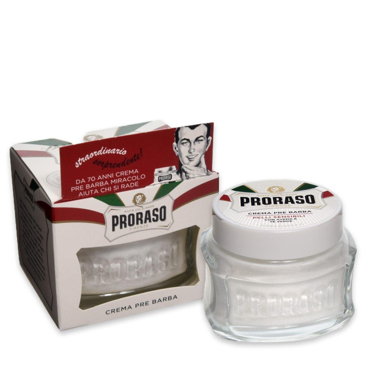 Proraso Crema Pre Barba Pelli Sensibili 100ml – Linea Bianca con Avena e Tè Verde, Anti-Irritazione