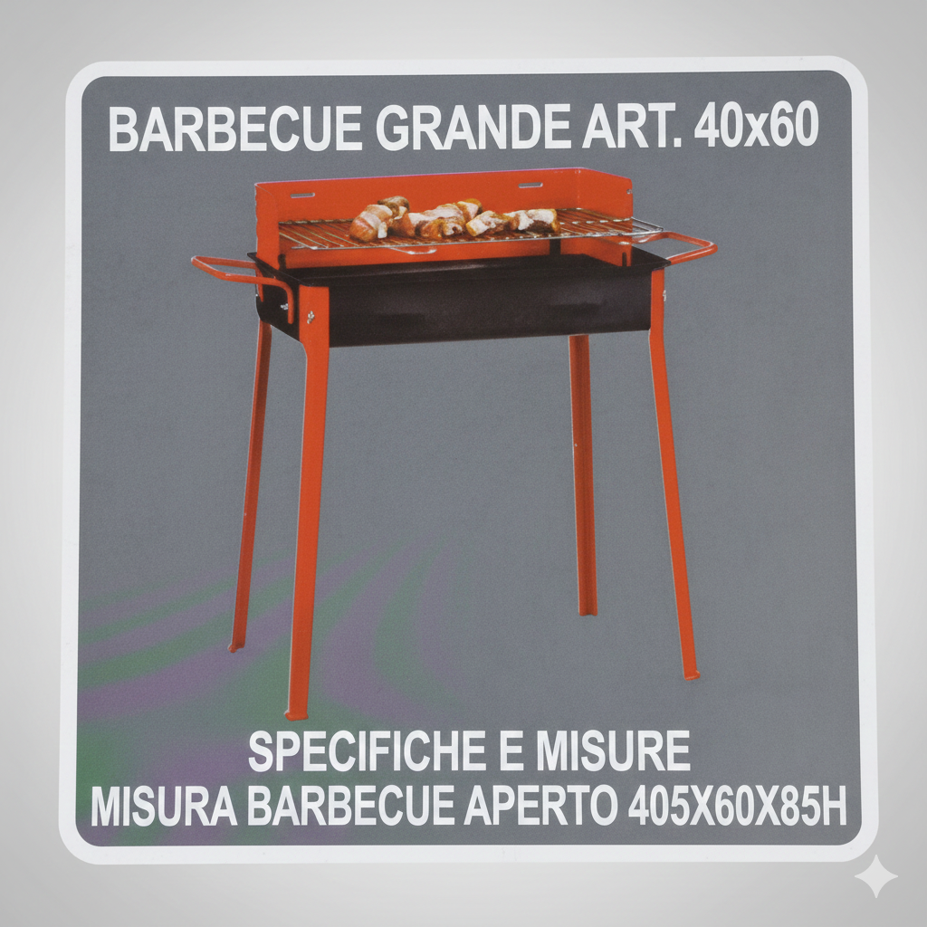 Barbecue FD D'Aluisio Grande | 40x60 cm | in Acciaio Verniciato ad Alta Resistenza | Griglia in Acciaio Cromato Regolabile in 3 Posizioni | Struttura Fissa ad Alta Stabilità | Made in Italy