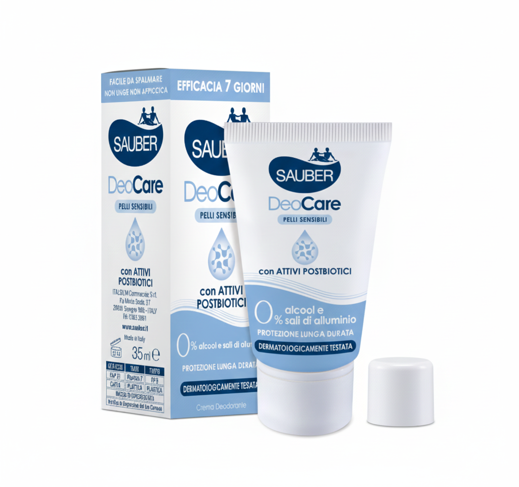 Sauber DeoCare Crema Deodorante 35 ml | Protezione Pelli Sensibili con Ceramidi | 0% Alcool e Sali d'Alluminio