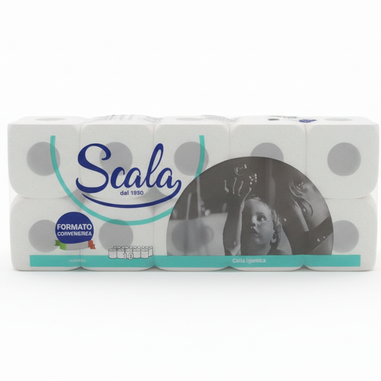 Scala Carta Igienica 2 Veli in Ovatta di Pura Cellulosa 10 Rotoli – Morbida, Resistente e Bio-Dissolvibile