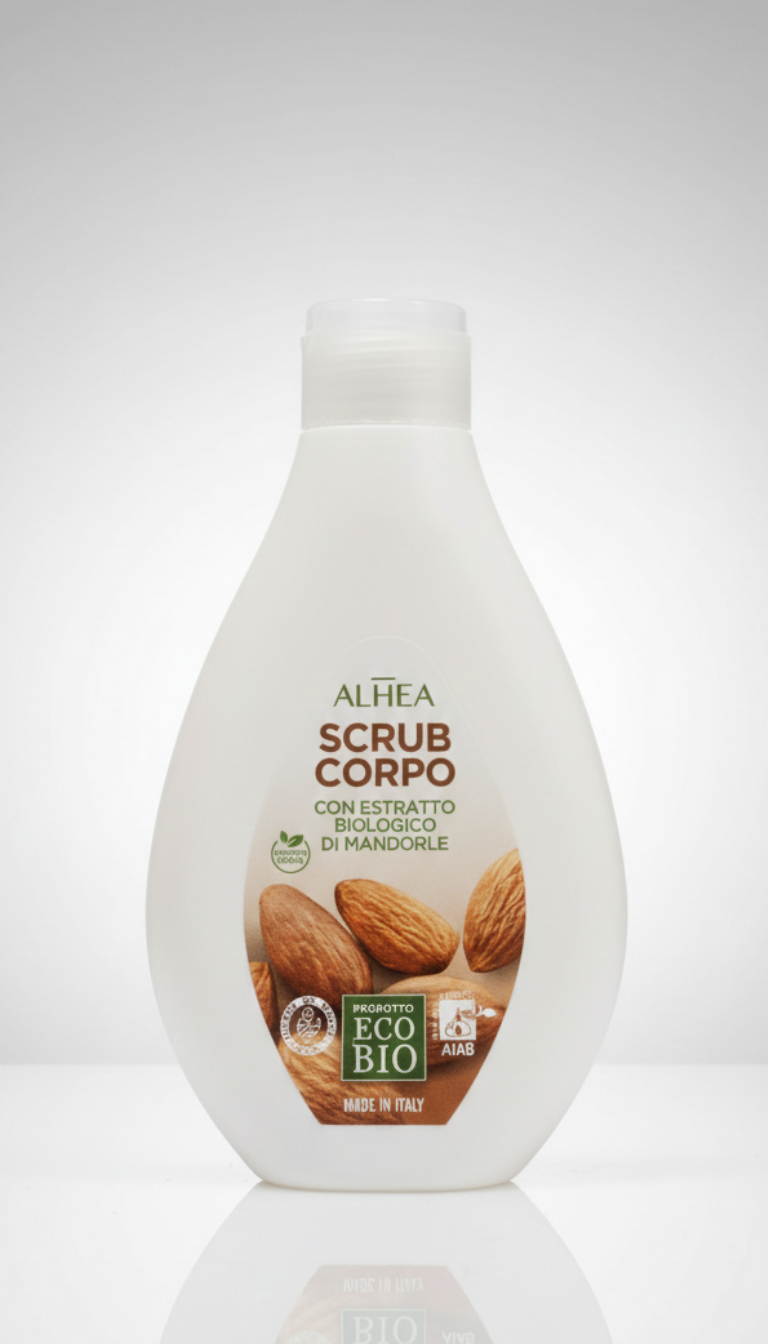 ALHEA Scrub Corpo Eco Bio 250ml | Esfoliante Naturale alle Mandorle Dolci Biologiche | Azione Elasticizzante e Rinnovatrice | Certificato AIAB e Vegan OK