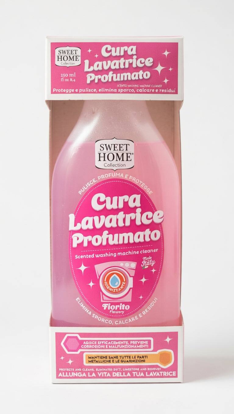 Sweet Home Cura Lavatrice Profumato 250 ml | Pulisce, Protegge ed Elimina Calcare e Residui | Azione Igienizzante con Benzalkonium Chloride | Prodotto Italiano Suarez Company