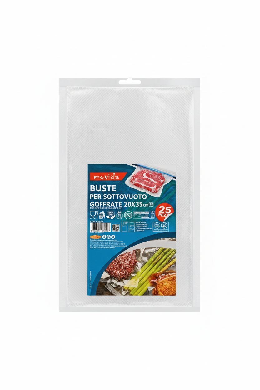 Movida Buste per Sottovuoto Goffrate 20x35 cm | Set 25 Pezzi | Alta Resistenza per Frigo e Freezer | Compatibilità Universale