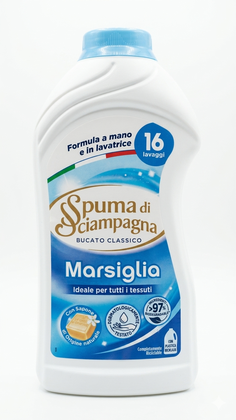 Spuma di Sciampagna Bucato Classico Marsiglia 800ml | Detersivo Liquido Universale 16 Lavaggi | Con Sapone Naturale | Dermatologicamente Testato