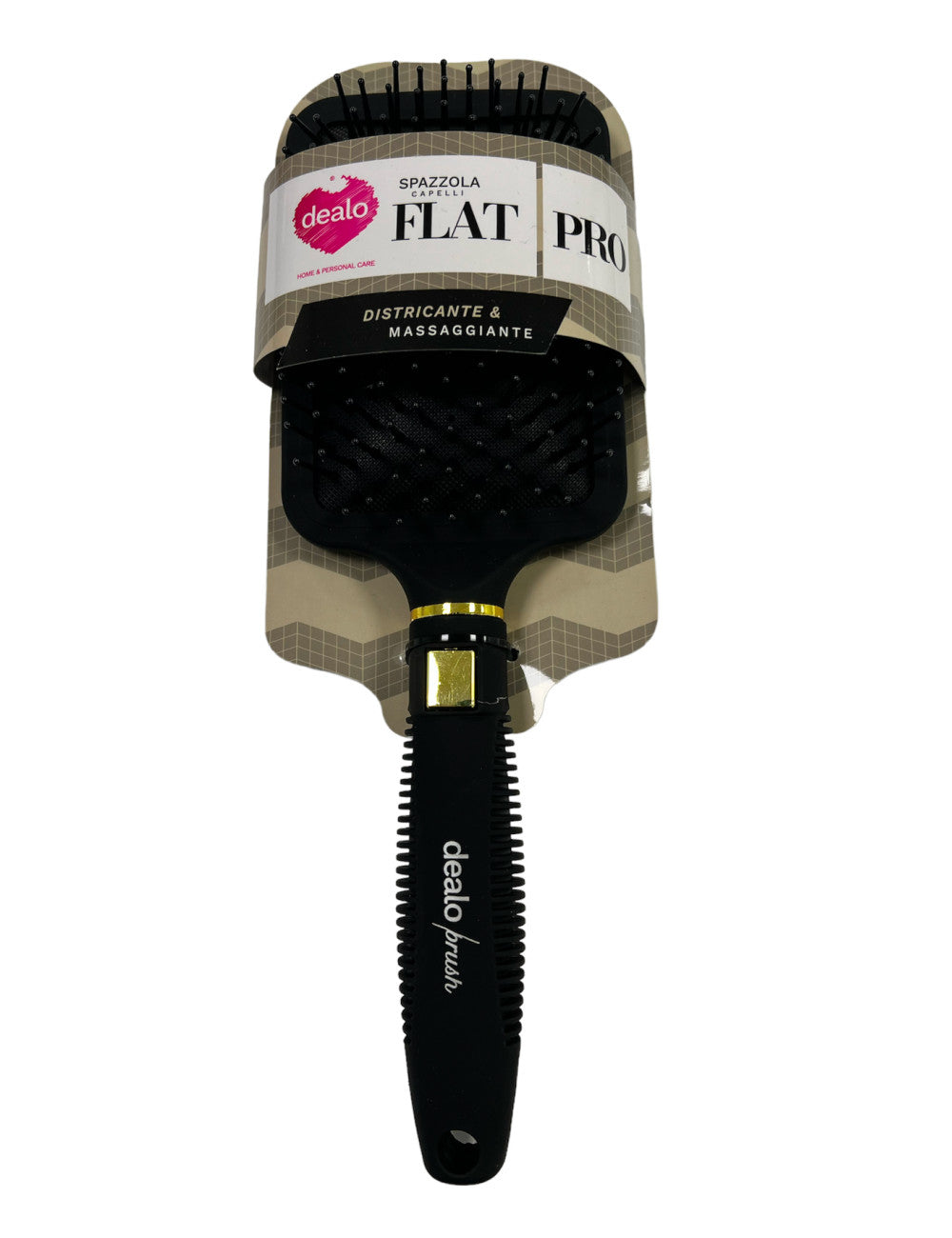 Dealo Spazzola Quadrata Flat Pro | Doppia Azione Districante e Massaggiante | Per Capelli Medi e Lunghi | Manico Antiscivolo Soft Touch