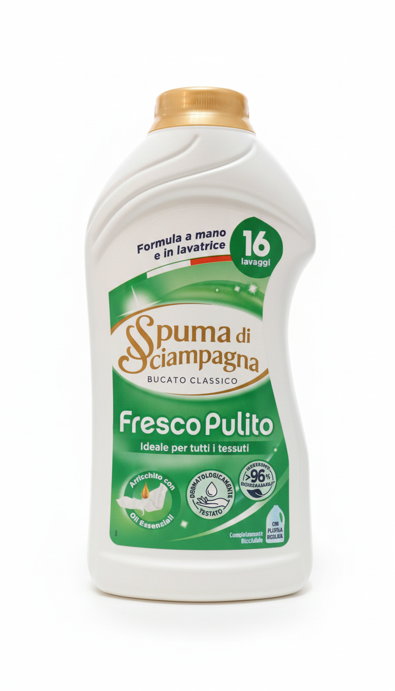 Spuma di Sciampagna Fresco Pulito | Detersivo Liquido Universale con Oli Essenziali | Efficace a Basse Temperature | 800ml