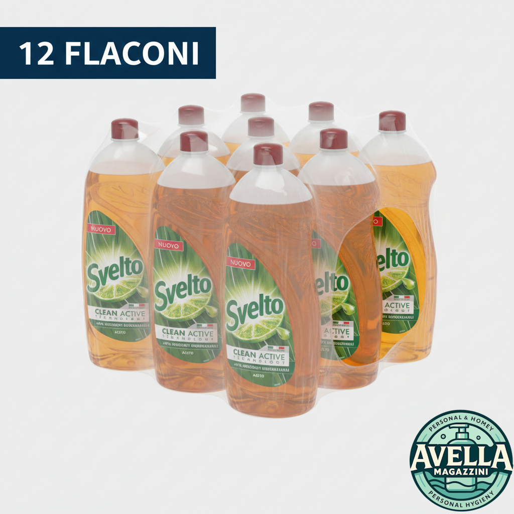 Svelto Detersivo Piatti Aceto box 12 flaconi da 980 ml, sgrassante 3X, efficace anche in acqua fredda.
