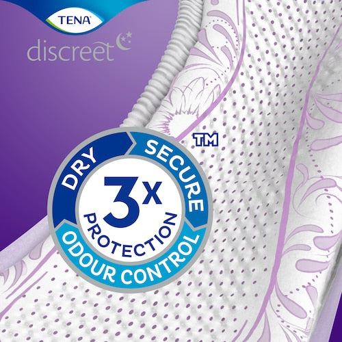 TENA Discreet Normal Night 10 Pezzi | Assorbenti Notturni per Incontinenza | Protezione Lie Down Protection™ e Anti-Odore | Massima Assorbenza Notte