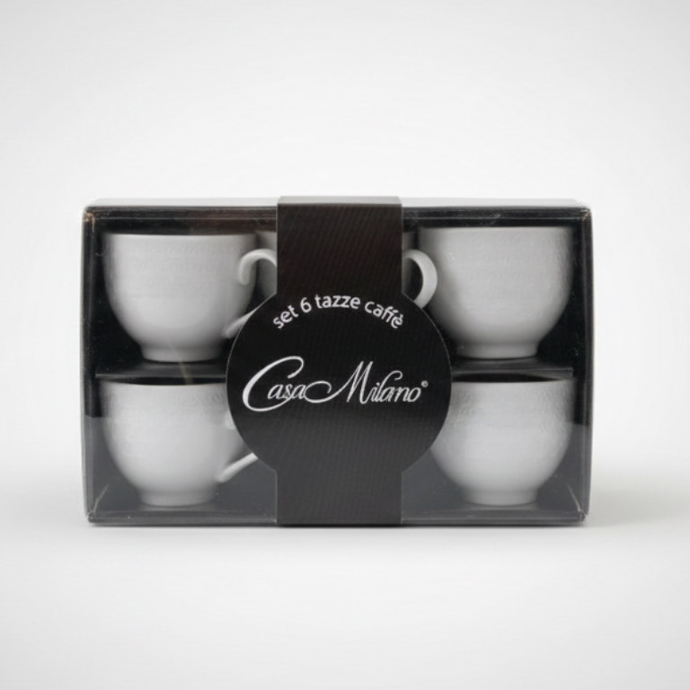 Casa Milano Set 6 Tazzine da Caffè in Ceramica Bianca | Texture Geometrica a Rilievo | Servizio Espresso Contemporaneo | Art. 157497