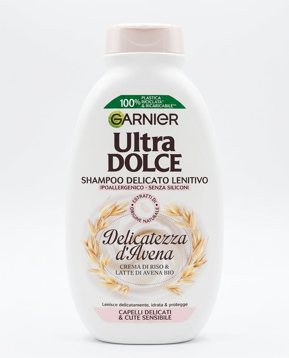 Garnier Ultra Dolce Shampoo Delicato Lenitivo Delicatezza d'Avena 250 ml | Cute Sensibile | Formula Ipoallergenica | Testato su Cute Sensibile | Senza Siliconi