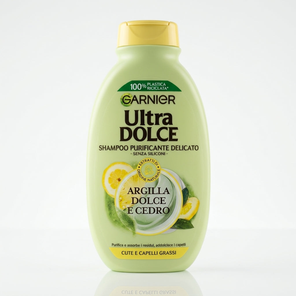 Garnier Ultra Dolce Shampoo Purificante Argilla Dolce e Cedro 250 ml | Per Cute e Capelli Grassi | Azione Purificante | Senza Siliconi | Origine Naturale