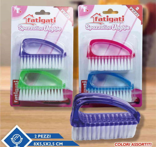 Fatigati Spazzoline Unghie Set 2 Pezzi | Setole in Nylon Soft | Design Ergonomico per Pulizia Profonda Mani e Unghie | Colori Assortiti