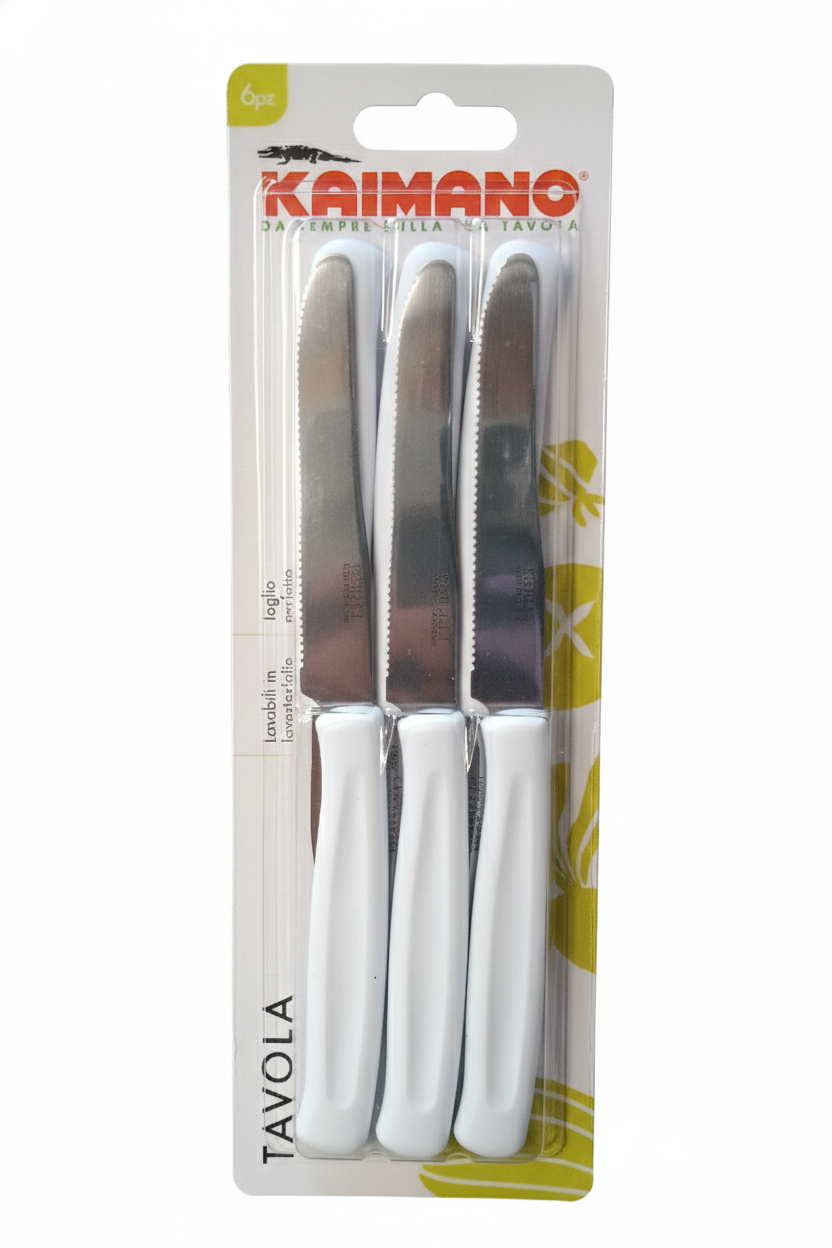Kaimano Dinamik Set 6 Coltelli da Bistecca | Lama Seghettata in Acciaio Inox | Manico Ergonomico Colorato Assortito | Lavabili in Lavastoviglie | Made in Italy