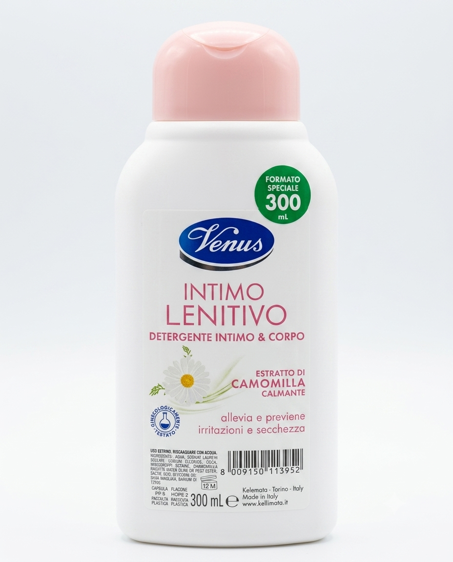 Venus Intimo Lenitivo Camomilla 300 ml maxi detergente intimo e corpo con estratto di camomilla calmante aiuta a prevenire irritazioni e secchezza quotidiana